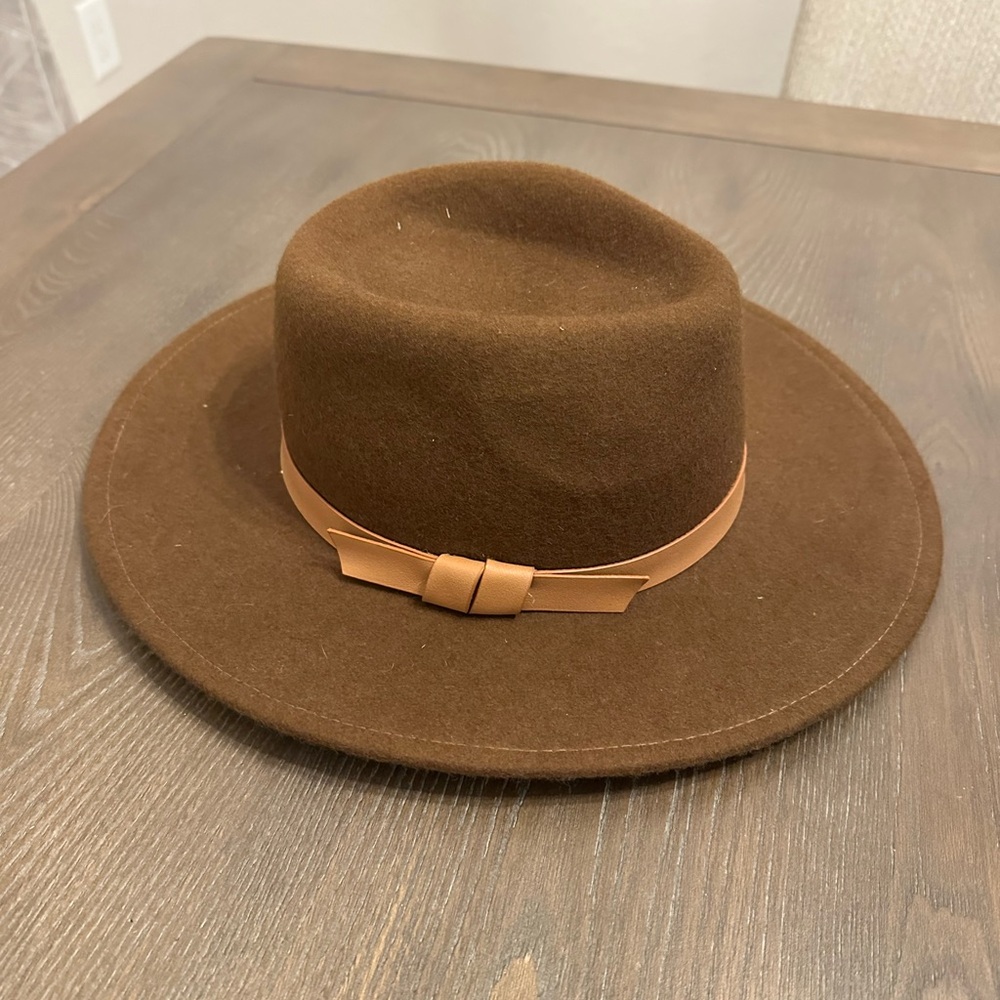 Women’s Boutique Fedora Brown Hat with Tan Belt